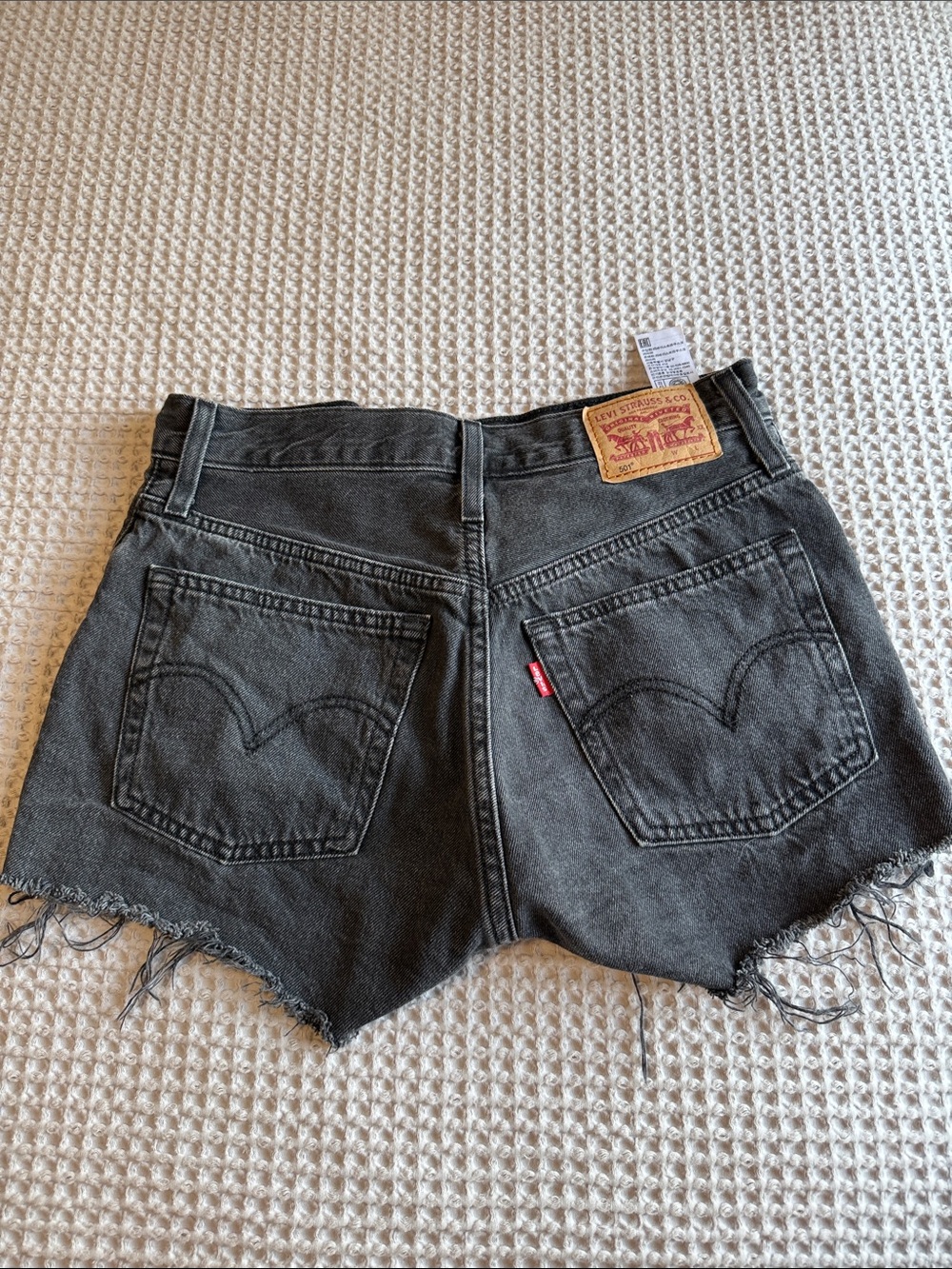 Levi's Black Washed Denim Frayed Cutoff Shorts